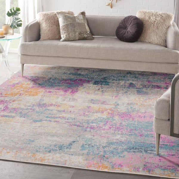 Passion Ivory Multicolor 8 ft. x 8 ft. Abstract Contemporary Square Area Rug