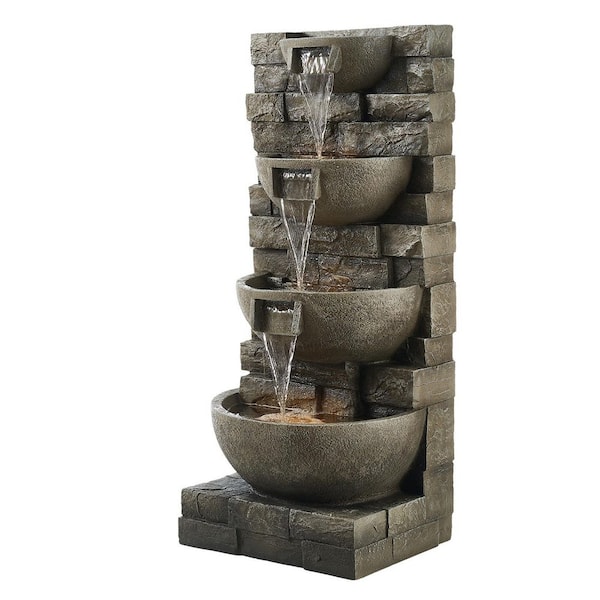 Outdoor Water Fountain, 35.63 in. Height Fountain and Waterfall, 4-Tier Floor Standing Cascading Fountains with Pump