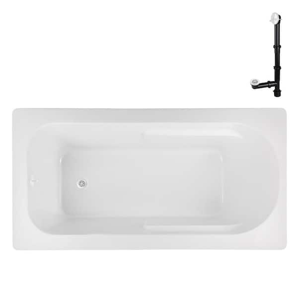 Streamline N-4280-739-WH 60 in. x 32 in. Rectangular Acrylic Soaking Drop-In Bathtub, with Reversible Drain in Glossy White