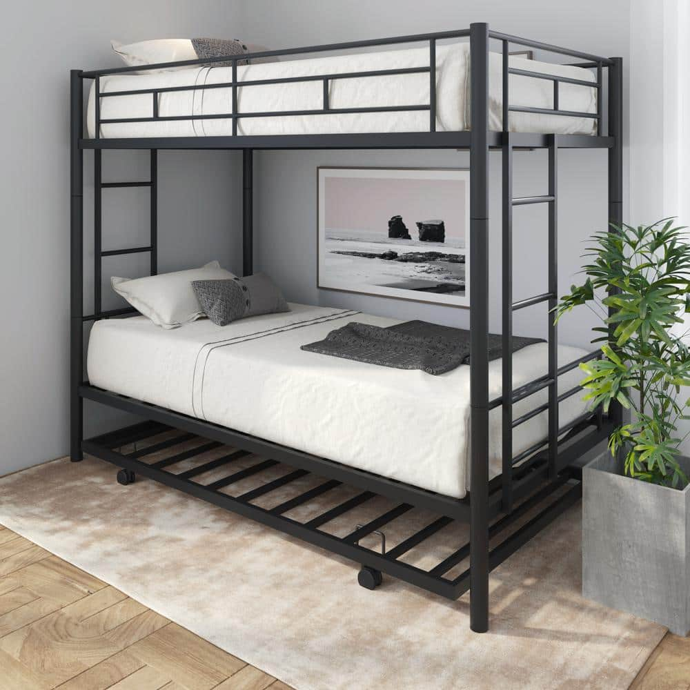 Magic Home Black Twin Over Twin Bunk Bed With Trundle CS-W427S00003 ...