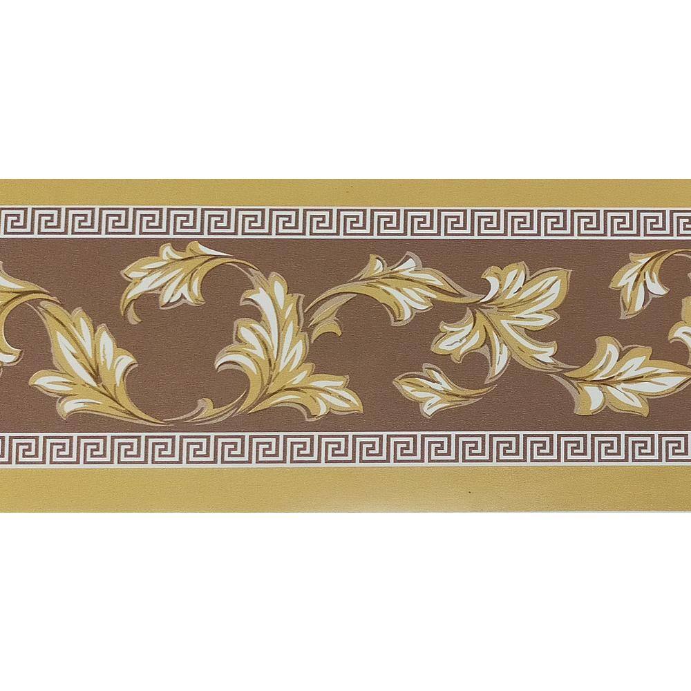 Falkirk McGhee Peel and Stick Damask Mustard Yellow Green Leaves Scrolls Se