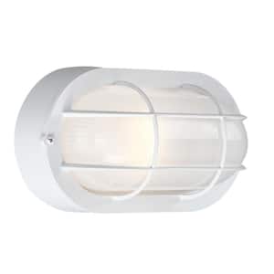 Ali Matte White Outdoor bulkhead Wall Lantern Sconce Fixture with Ellipse Frosted Glass Shade