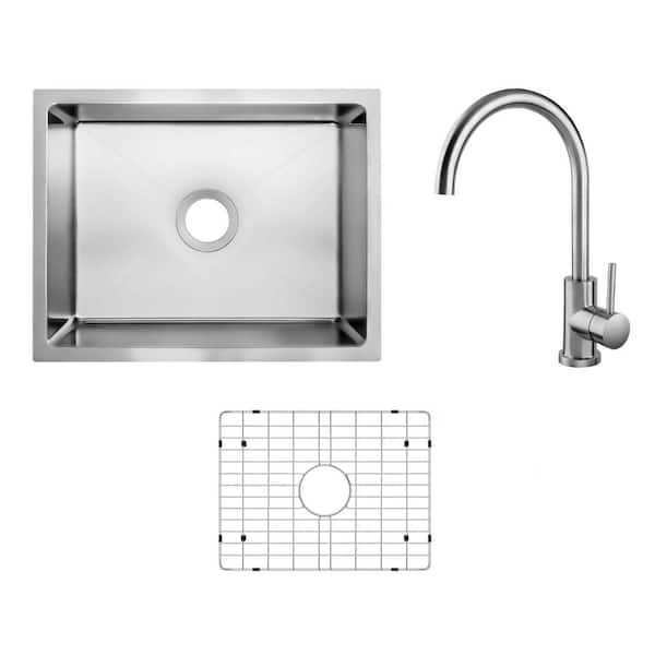 23 in. Tiny Radius Undermount Single Bowl 18-Gauge Stainless Steel Kitchen Sink with Single Handle Kitchen/Bar Faucet