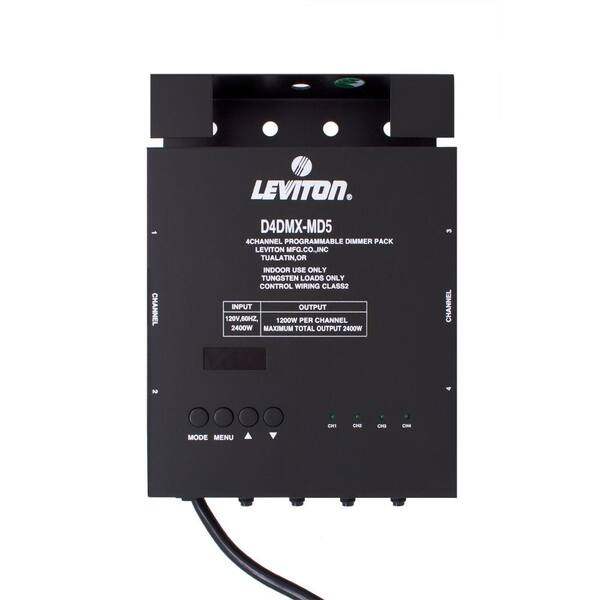 Leviton 4-Channel Programmable Dimmer Pack Integrating Stand-Alone and 5-Pin DMX 15-Amp Power Cord