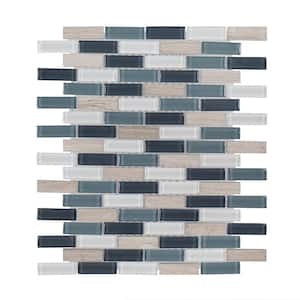 Dolphin Tail Blue 9.75 in. x 11.875 in. Interlocking Gloss Glass and Natural Stone Mosaic Wall Tile (0.804 sq. ft./Each)