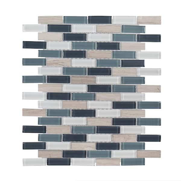 Jeffrey Court Dolphin Tail Blue 9.75 in. x 11.875 in. Interlocking Gloss Glass and Natural Stone Mosaic Wall Tile (0.804 sq. ft./Each)