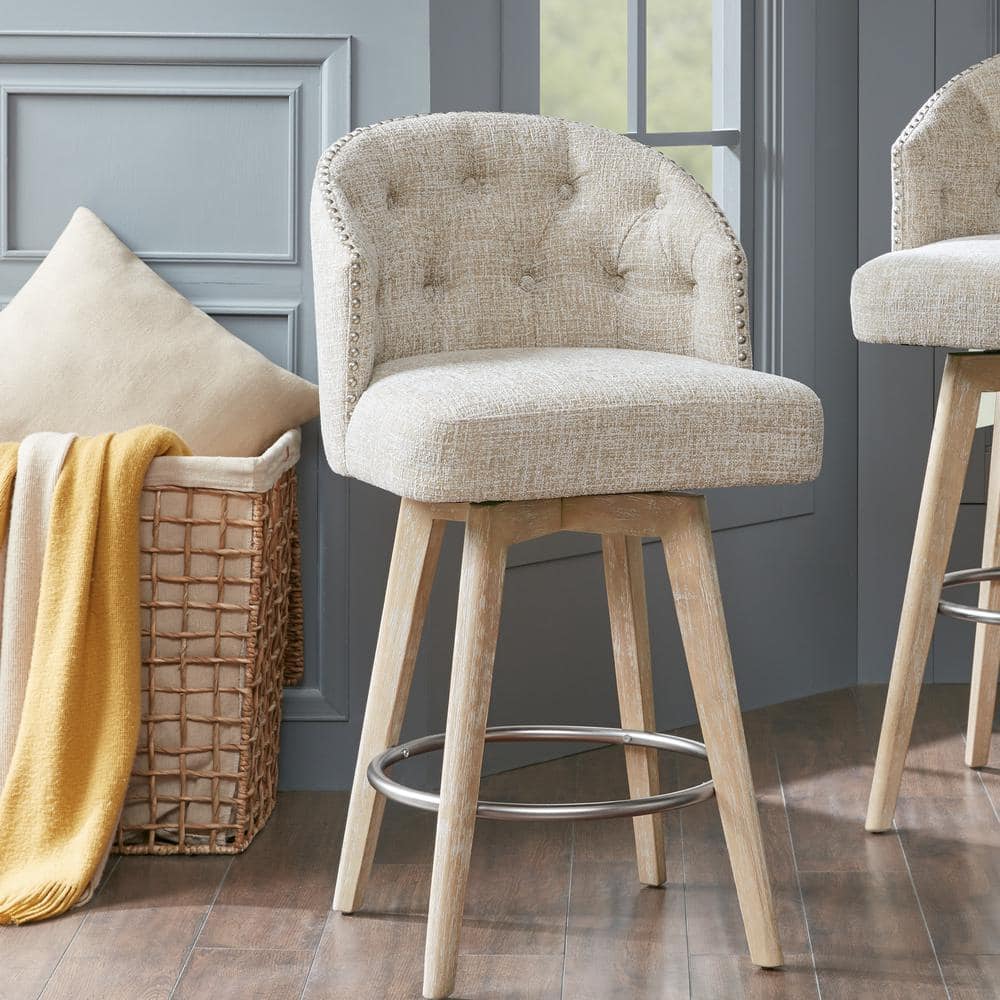 Grattan Swivel Counter Height Barstool Cream - Madison Park: Upholstered, Nailhead, 360° Rotate