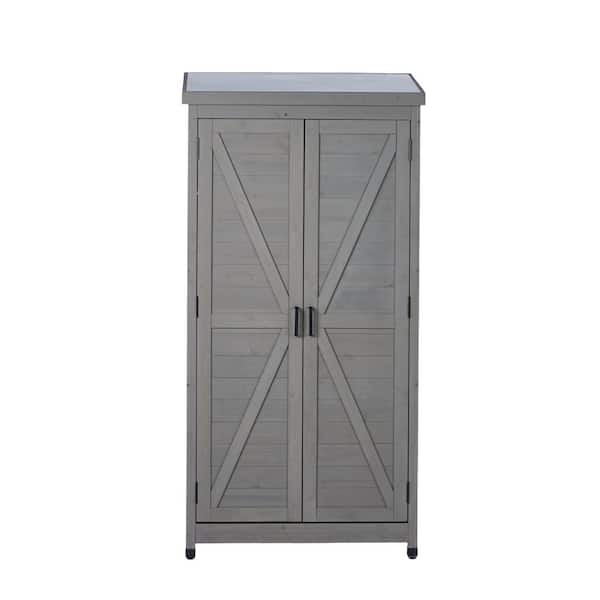 2.8 ft. W x 1.5 ft. D Wood Shed with Metal Top Tall Vertical Tool Cabinet for Backyard Garden Patio Lawn (4.2 sq. ft.)