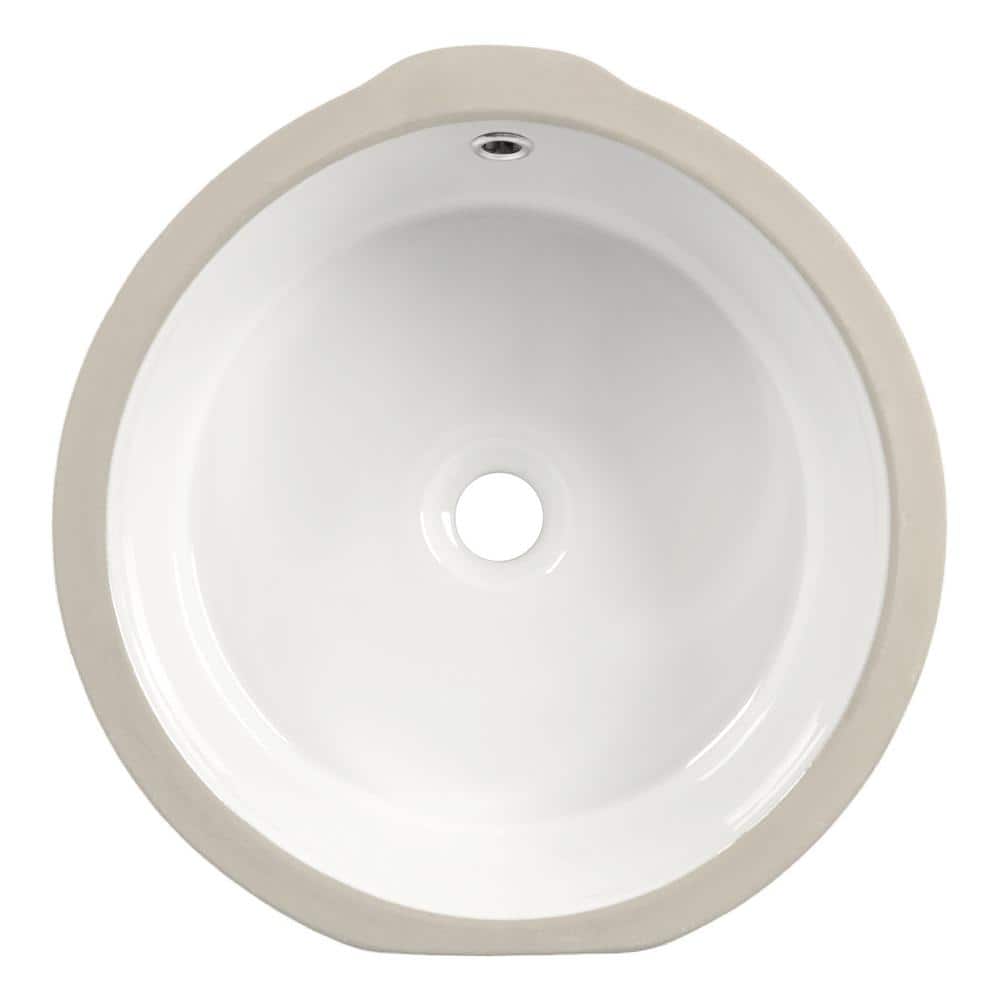 16" White Ceramic Round Undermount Bathroom Sink with Overflow