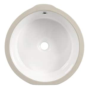 16 in. Glazed Ceramic Round Undermount Bathroom Sink in White with Overflow Drain