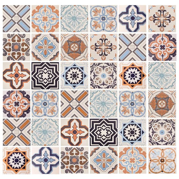 Dundee Deco Falkirk Bhoid Teal Orange Brown Black Shapes in Squares Vinyl Peel and Stick Self Adhesive Wallpaper (Covers 36 sq. ft.)