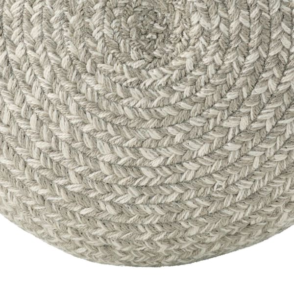 Grayton Solid Gray and Cream 18 in. x 18 in. x 12 in. Indoor and Outdoor Cylinder Pouf