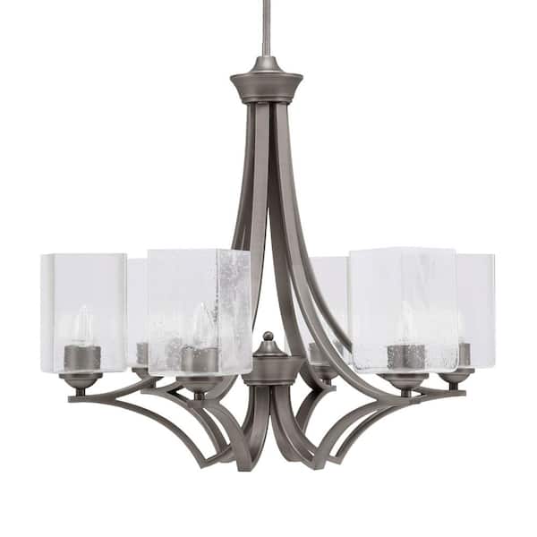 Unbranded Clevelend 6-Light Graphite Round Chandelier with 4 in. Square Clear Bubble Glass Shades, No bulbs included