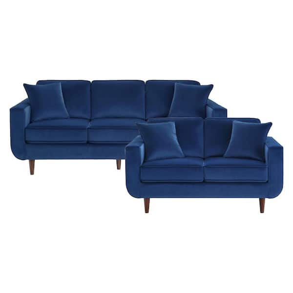 EVERGLADE HOME Carolina 141.5 in. W Square Arm Velvet Rectangle Sofa in Blue with 5-Seats