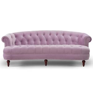 La Rosa 85 in. Lavender Velvet 3-Seater Chesterfield Sofa with Nailheads