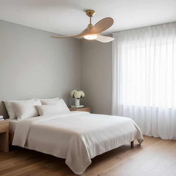 Maverick Smart 44 in. Indoor/Outdoor Burnished Brass Modern Downrod Mount Ceiling Fan with Light Kit and Remote Included