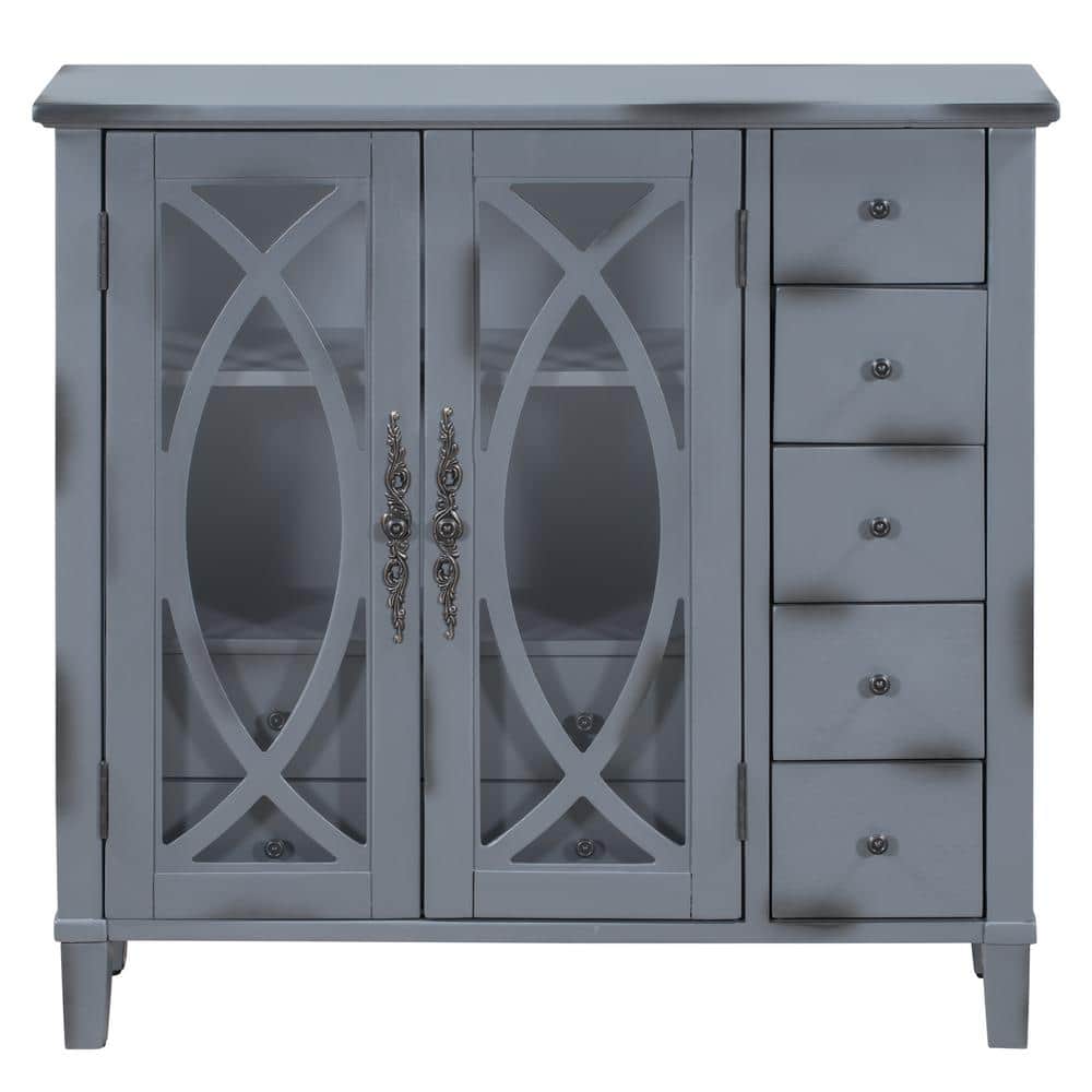 Antique Gray Accent Storage Cabinet Wooden Cabinet Sideboard with Adjustable Shelf 7-Drawers and 2-Doors