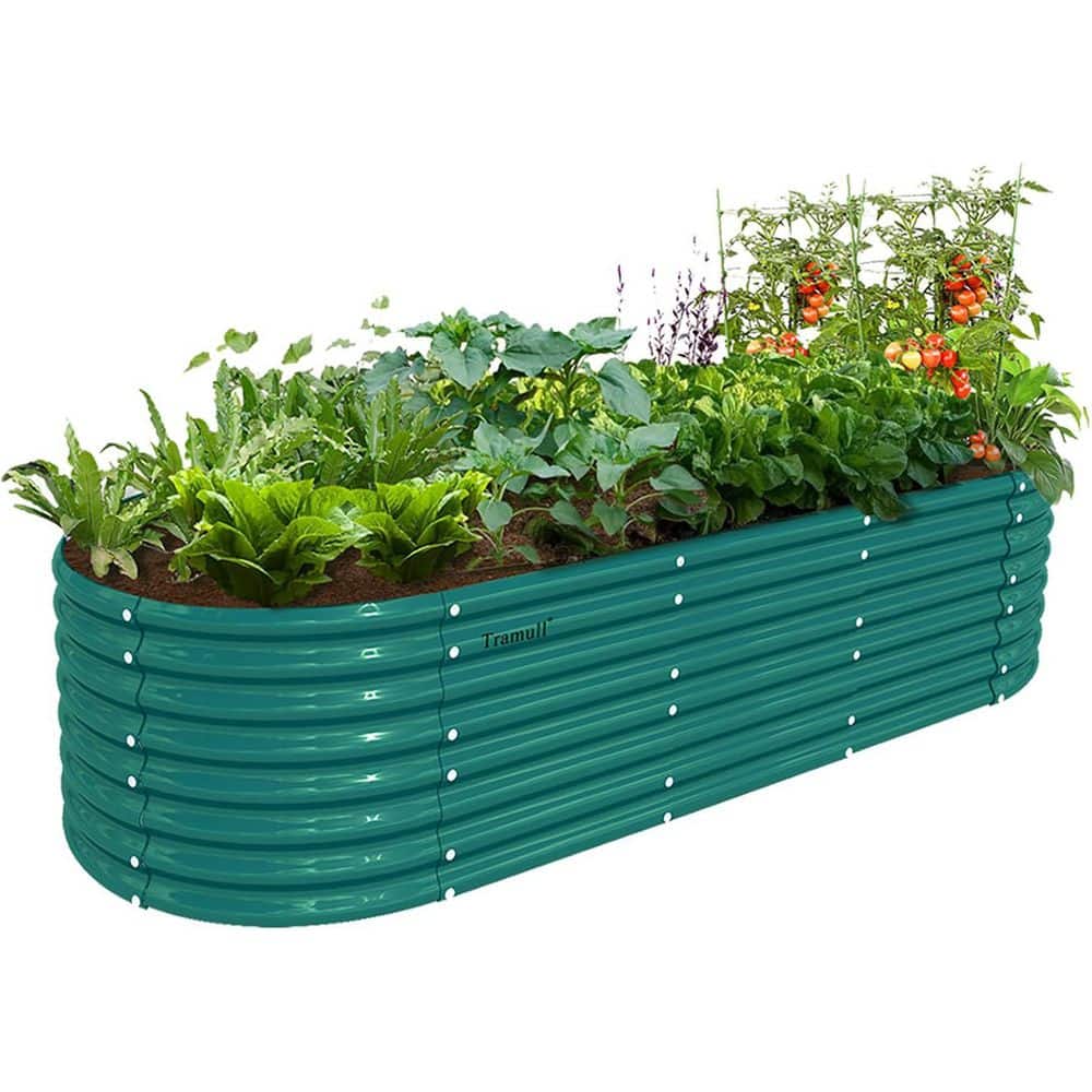 8 x 3 x 2 ft. Green Oval Galvanized Metal Raised Garden Beds