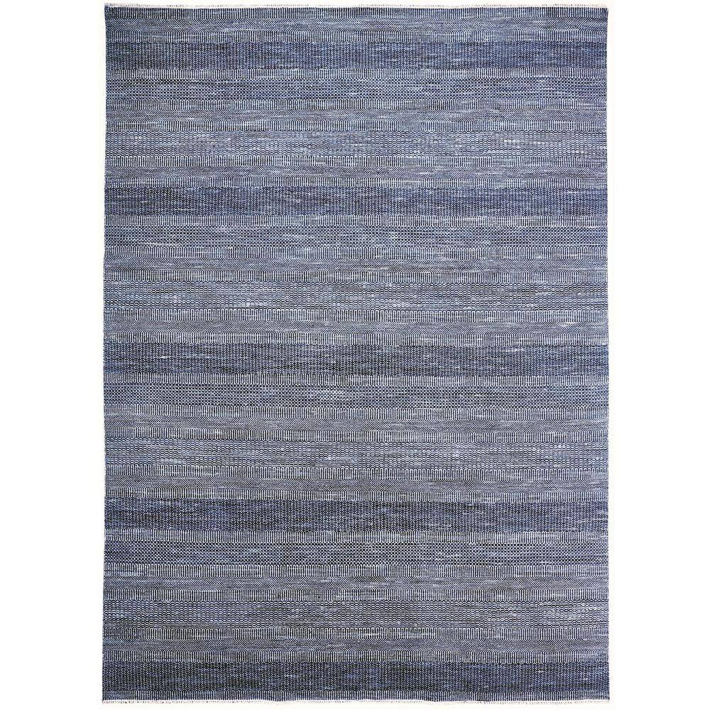 Blue and Gray Hand-Knotted Wool Striped 2' x 3' Area Rug