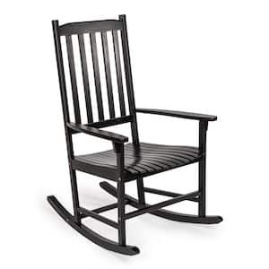 Seagrove Farmhouse Classic Slat-Back 350 lbs. Support Acacia Wood Outdoor Rocking Chair, Black