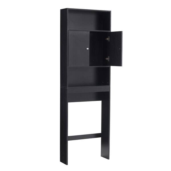 Hooseng Rue 24.8 in. W x 76.8 in. H x 7.8 in. D Black MDF Over-the-Toilet Storage Cabinet Bathroom Space Saver in Black