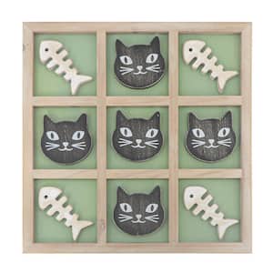 Cute Animal Cat and Fish Themed Wood Tic Tac Toe Board Game