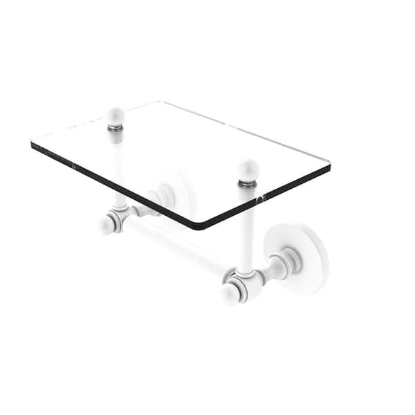 Allied Brass Prestige Skyline Wall Mounted Toilet Paper Holder in Matte White with Glass Shelf