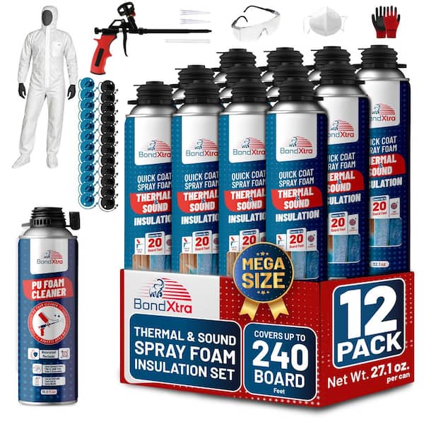 BX930S 12-Pack Insulation Spray Foam Sealant (32.8 oz.Each),Self-Expanding,Heat and Soundproofing Kit w/ Cleaner and Gun