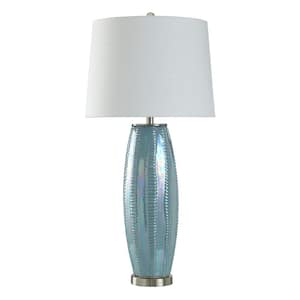 36 in. Blue Luster, Brushed Nickel, White Urn Task And Reading Table Lamp for Living Room with White Cotton Shade
