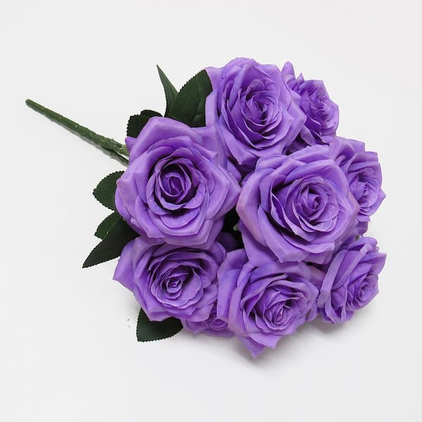 18 in. Deluxe Lavender Artificial Queen Rose Flower Stem Bush Bouquet (Set of 2)
