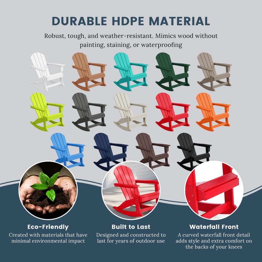 Classic All-Weather Red HDPE Adirondack Rocking Chair with Arms