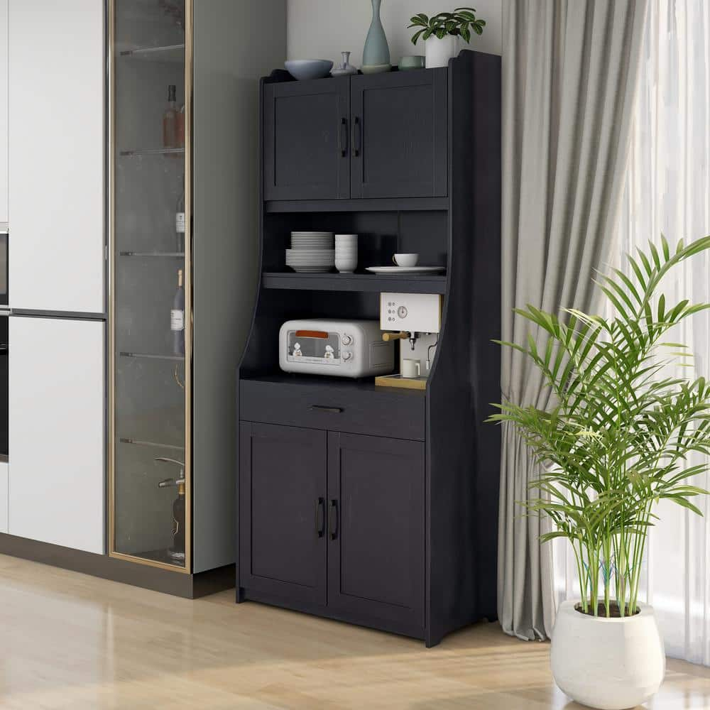 FUNKOL One-body Style Black Pantry Cabinet Kitchen Living Room Dining ...