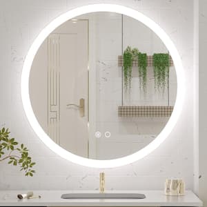 36 in. W x 36 in. H Modern Round Frameless Anti-Fog Wall Mount LED Bathroom Vanity Mirror with 3-Colors Dimmable Lights