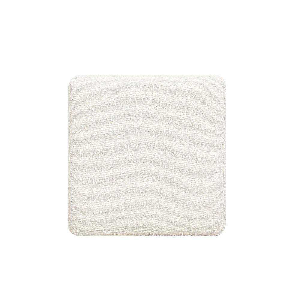 Nina 18" Natural Cane Webbing Cube Ottoman with Boucle Upholstery