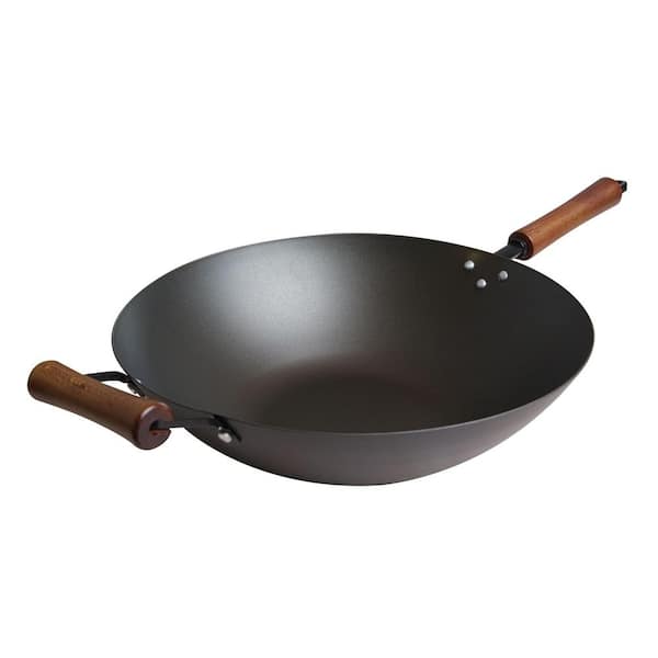 Classic Series 14-Inch Carbon Steel Preseasoned Wok with Beech Wood Handle
