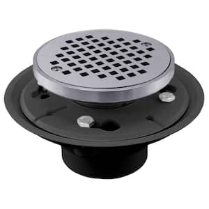 2 in. x 3 in. PVC Shower Drain/Floor Drain with 4 in. Chrome Plated Cast Round Strainer Ring-Fits Over 2 in. Sch 40 Pipe