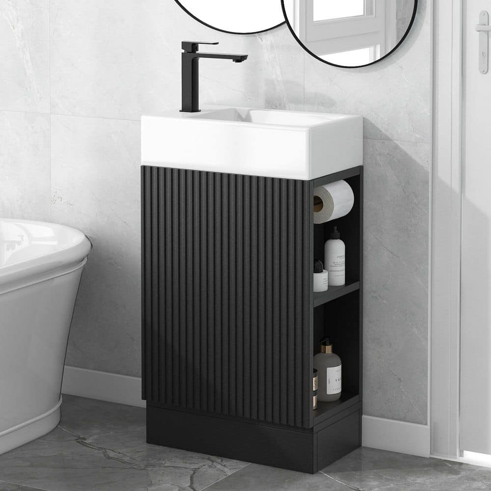 Ziyudura 18.6 in. Single Sink Freestanding Black Bath Vanity with