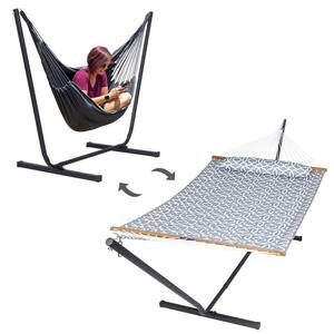 12 ft. 2-in-1 Indoor/Outdoor Hammock Swing Chairs with Stand Included, Heavy-Duty Hammock in Gray (2-Person)