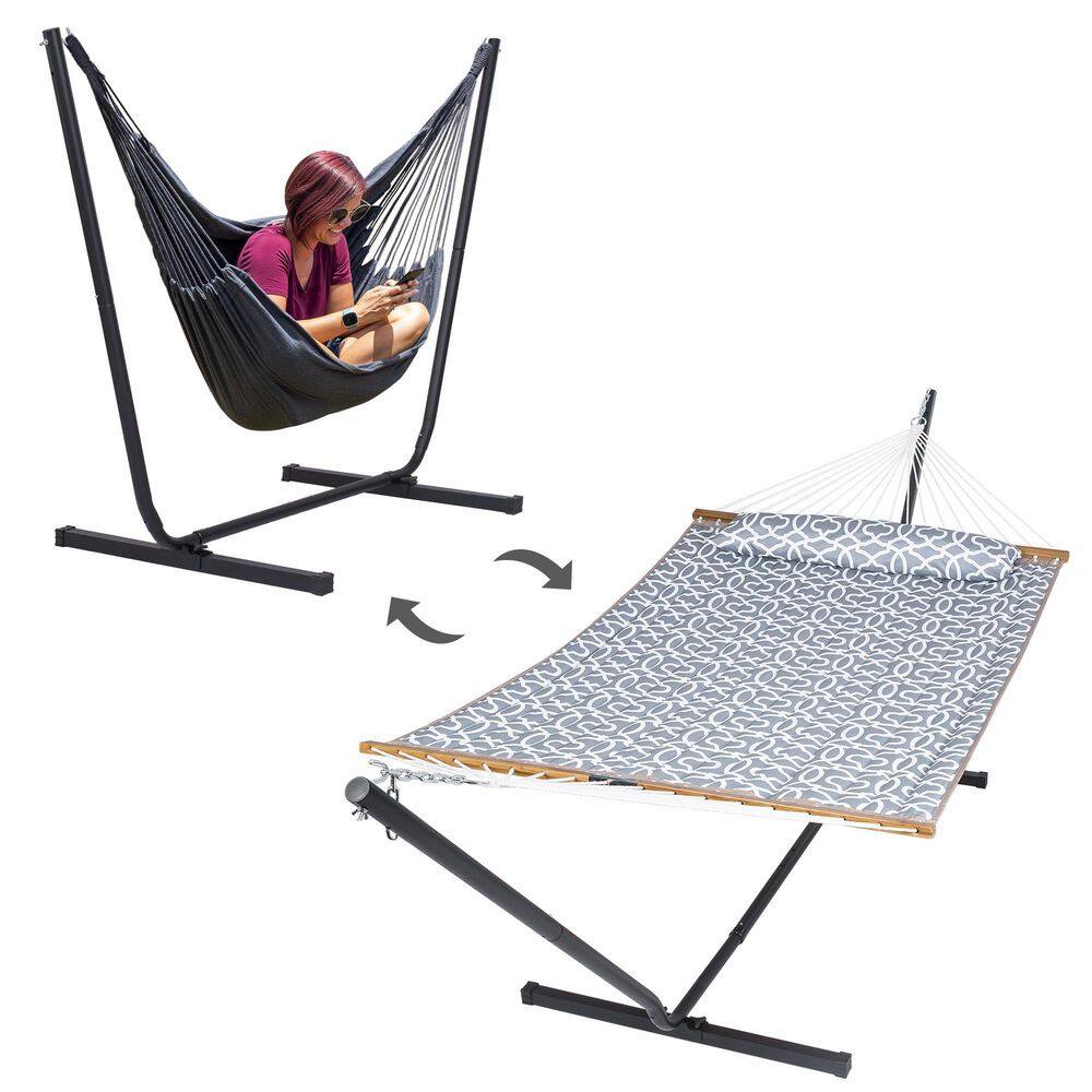 SUNCREAT 12 Ft. 2-in-1 Indoor/Outdoor Hammock Swing Chairs With Stand ...