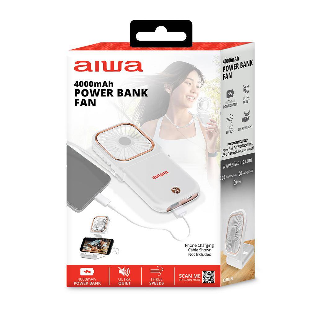 White Foldable Desk Fan with 4000mAh Power Bank and Tilt Feature