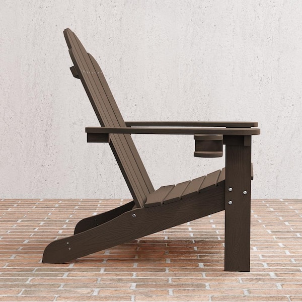Recycled HIPS Coffee Brown Weather Resistant With Cup Holder Plastic Outdoor Adirondack Chairs For Patio Pool(set of 4)