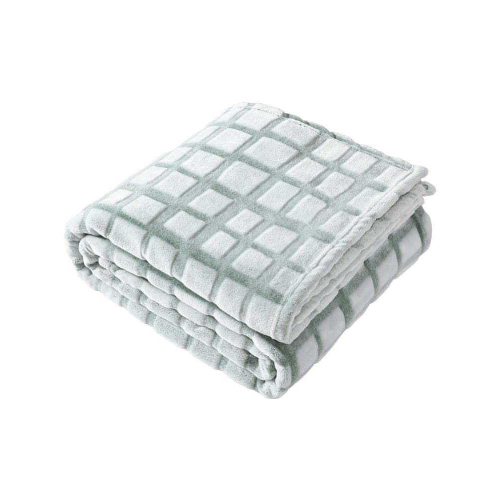 COLE NEW YORK Wavy Grid 1Piece Green Jacquard Plush 50 x 70 Throw Blanket USHSHF1283764