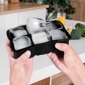Black Ice Cube Trays (Set of 2), 2-in-1 Combo with Silicone Sphere Ice Ball Maker, Large Square Ice Cube Maker with Lid