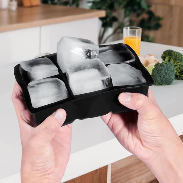 Black Ice Cube Trays (Set of 2), 2-in-1 Combo with Silicone Sphere Ice Ball Maker, Large Square Ice Cube Maker with Lid