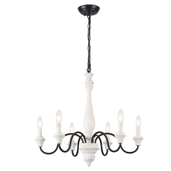 ADSENSTY 6-Light Black and Distressed White Classic Chandelier for Dining Room Candle Light Fixture