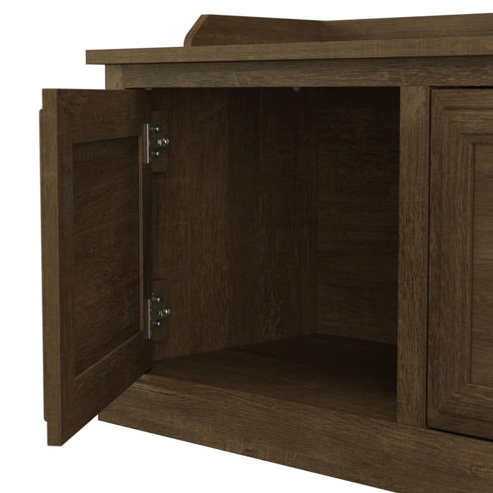 Ash Brown Engineered Wood Entryway Shoe Storage Bench with Doors