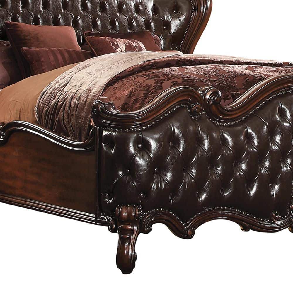 Cherry Oak California King Bed with Tufted Upholstered Headboard