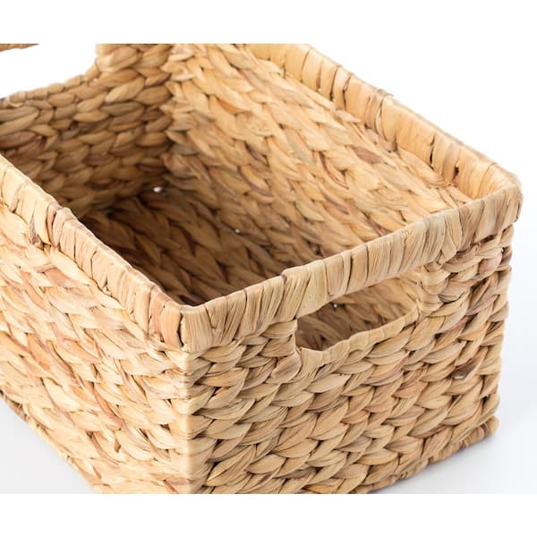 mDesign Hyacinth Braided Woven Pantry Bin Basket, Handles, 3 Pack,  Natural/Tan 