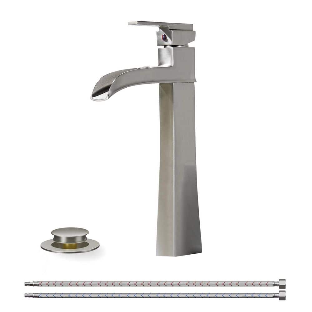 Single-Handle Single Hole Waterfall Bathroom Sink Faucet with Metal Pop-Up Drain in Brushed Nickel price history on PriceWatchPro