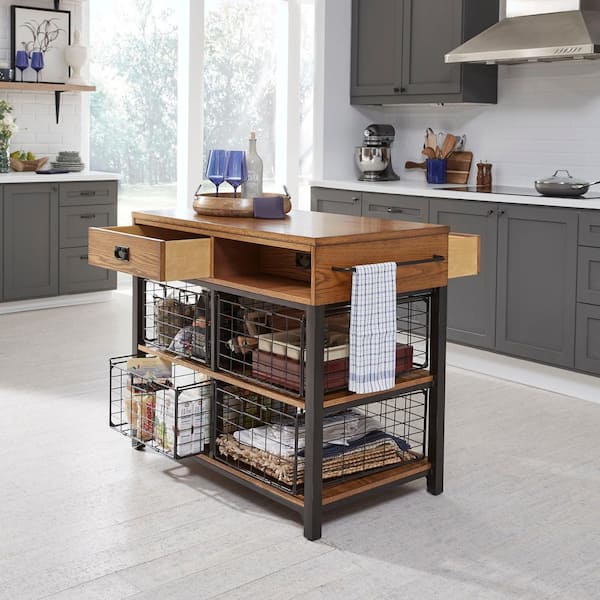 Homestyles Modern Craftsman Oak Kitchen Island With Wood Top 5050 94 The Home Depot